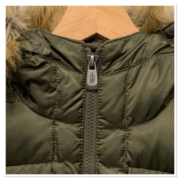 The North Face 550 Down Filled Fur Hooded Puffer Jacket Olive Green Size Large - Picture 5 of 15